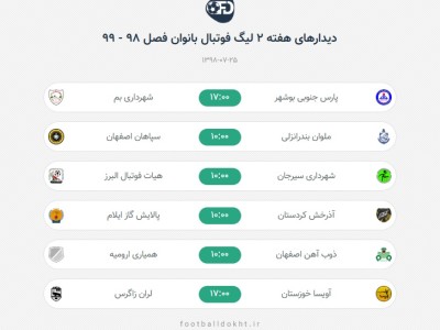 تغییر زمان دو دیدار از هفته دوم لیگ فوتبال زنان تغییر زمان دو دیدار از هفته دوم لیگ فوتبال زنان