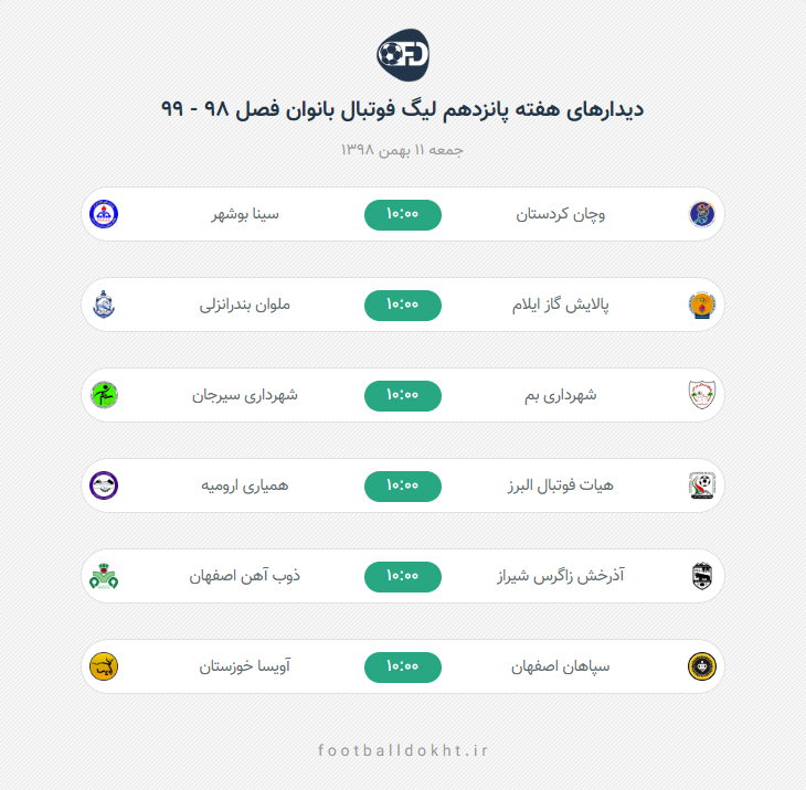برنامه نیم فصل دوم لیگ فوتبال بانوان سال 98 مشخص شد برنامه نیم فصل دوم لیگ فوتبال بانوان سال 98 مشخص شد